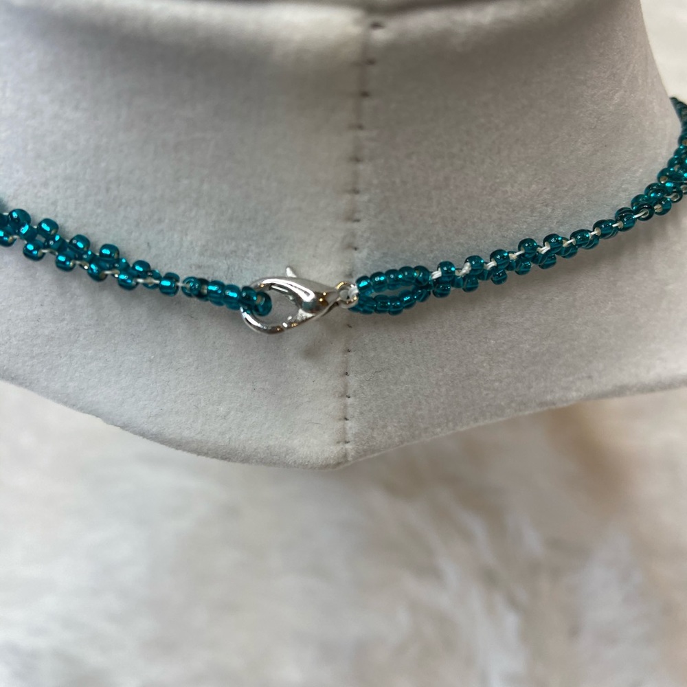 HANDMADE Beaded Teal Drop Stone Statement Necklace - Picture 6 of 6